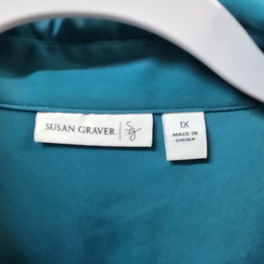 Susan Graver Turquoise Button-Down Shirt - Picture 4 of 5